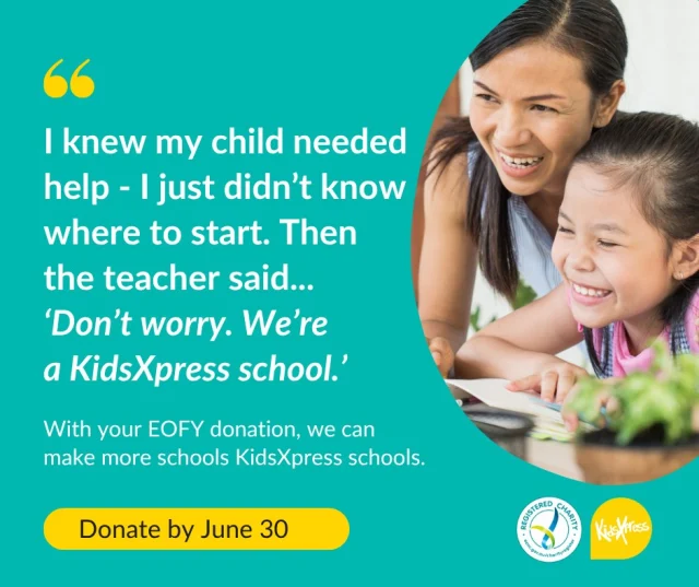 That feeling of relief a parent feels when they hear their child’s getting help...?  It starts with your donation.  KidsXpress brings expressive, trauma-informed therapy directly into schools, supporting not just the child, but their teachers and caregiving network too.  And it works: Last year, 97% of children who received expressive therapy through our School Partnership Program said it helped them.  Donate by June 30 to bring this kind of support to more kids, more teachers, more schools. Help us make more schools a KidsXpress school.  https://kidsxpress.org.au/get-involved/donate/