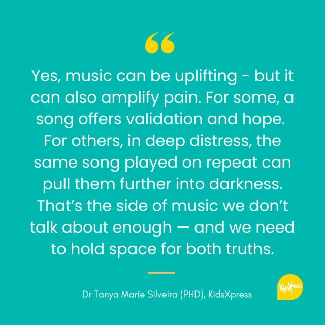 Our very own @tanyamariephd, registered music therapist and KidsXpress Program Manager, spoke at @unltdanz ’s Big Chat event on Music & Mood today, leaving the audience reflecting on the powerful - and often unspoken - ‘other side’ of music. Thank you to UnLtd for creating space for these important conversations.  ------
"I remember, early in my career, working with a young person who wanted to listen to the same song over and over again. I asked what stood out to them, what lines hit the hardest, what feelings came up, and I found myself thinking: this song could go one of two ways. It could either help [my client] feel validated and understood — like someone out there had captured what they couldn’t yet put into words. Or, with repeated exposure, it could pull them further into that darkness, reinforcing the spiral they were already in.  Yes, music can be uplifting, but it can also amplify pain. For some, a song offers validation and hope. For others, in deep distress, that same song played on repeat can pull them further into darkness.  That’s the side of music we don’t talk about enough. And we need to hold space for both truths.  #music #musictherapy #mood #UnLtd #KidsXpress #ExpressiveTherapy