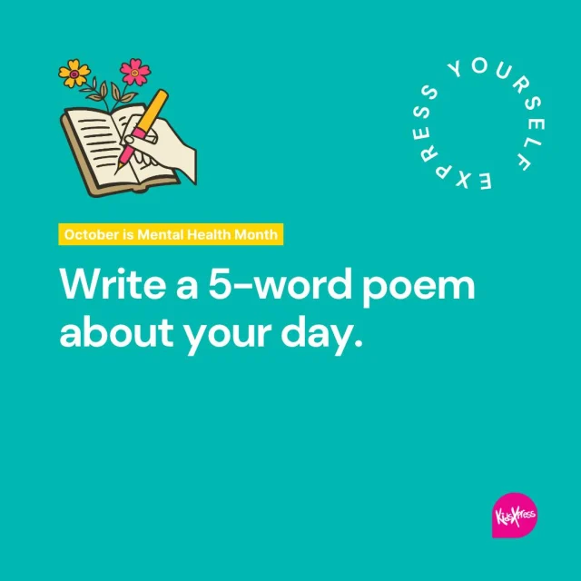 Express Yourself: Write a 5-word poem about your day.
No rules. Example: “Sun. Coffee. Deadlines. Laughter. Netflix.”  Small creative practices like this can spark reflection and give children (and adults) a simple way to process feelings that might otherwise go unspoken.  #MentalHealthMonth #ExpressiveTherapy #CreativeArts #ChildrensMentalHealth #KidsXpress #ChildrensWeek #ChildrensRights