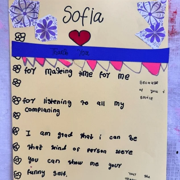 “Thank you for making time for me... Thank you for listening to all my complaining.” 💜  These heartfelt words were written by a child at our partner school, Merrylands East Public School, to Sofia, one of our Expressive Therapists.  A successful therapeutic relationship helps a child feel truly heard — safe to express themselves without fear of judgment. That sense of being listened to is not just healing; it’s transformative.  While it takes professional skill and care to create that level of safety, it’s also something we can all practise in our everyday interactions with children. Because every child deserves to feel that their voice matters — both in therapy and beyond it.  During Children’s Week and October Mental Health Month, we celebrate every child’s right to be heard — a right enshrined in the UN Convention on the Rights of the Child (Article 12).  #ChildrensWeek #ChildrensRights #RightToBeHeard #KidsXpress #ExpressiveTherapy #MentalHealthMonth #ChildWellbeing #MerrylandsEastPS