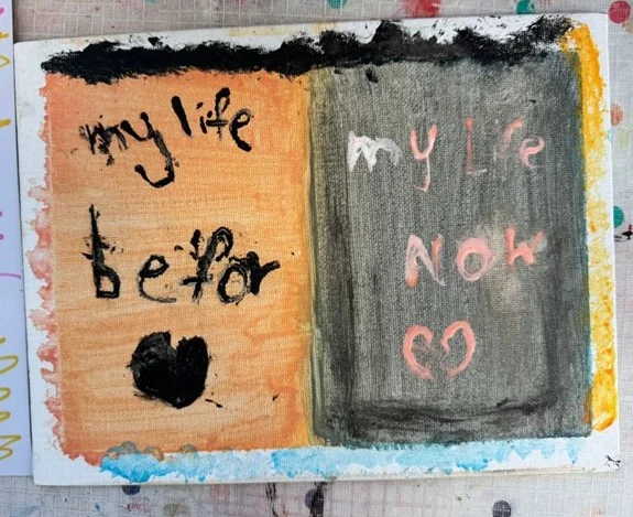 This artwork was created by a young student at our partner school, Merrylands East PS, who fled the Israel–Palestine conflict and tragically lost her immediate family.  Her piece, titled “My Life Before, My Life Now,” is a powerful expression of the complex emotions that come with grief, loss and starting over.  During Mental Health Month, we’re reminded that many children turn up to school each day carrying unseen things in their backpack... experiences, fears and emotions that aren’t always visible or relatable. It’s a gentle reminder to approach each child with empathy, patience and awareness.  At KidsXpress, we see every artwork as a step towards recovery - a testament to courage, resilience and hope. We feel extremely privileged to be walking alongside the children we meet.  #MentalHealthMonth #KidsXpress #ExpressiveTherapy #ArtTherapy #HealingThroughCreativity #TraumaInformedCare