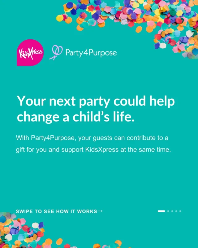 We're thrilled to announce that KidsXpress has been selected as one of the charity partners on the newly launched @party4purpose_celebrate platform!  Party4Purpose is making it easier than ever to celebrate life's special moments while making a real difference. Whether you're planning a birthday, wedding, baby shower, anniversary, or another milestone, your guests can contribute to a gift for you and support KidsXpress at the same time, helping children and young people heal from the impacts of trauma.  We're incredibly grateful to the team at Party4Purpose for welcoming KidsXpress to this inspiring community of charities and for providing another meaningful way for people to give back.  If you've got a special occasion coming up, why not make your celebration even more memorable by choosing KidsXpress as your charity of choice?  Together, we can turn life's happiest moments into opportunities to change lives. 💙  Find out more and start planning your party today: https://party4purpose.com.au/  #Party4Purpose #KidsXpress #CelebrateWithPurpose #GivingBack #Community #TogetherWeCan #EveryCelebrationCounts #MakingADifference